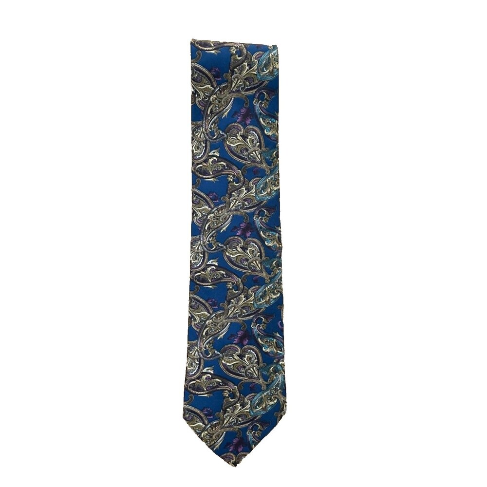 Vintage Christian Dior Monsieur Silk Tie Blue Paisley Made in USA Italian Fabric